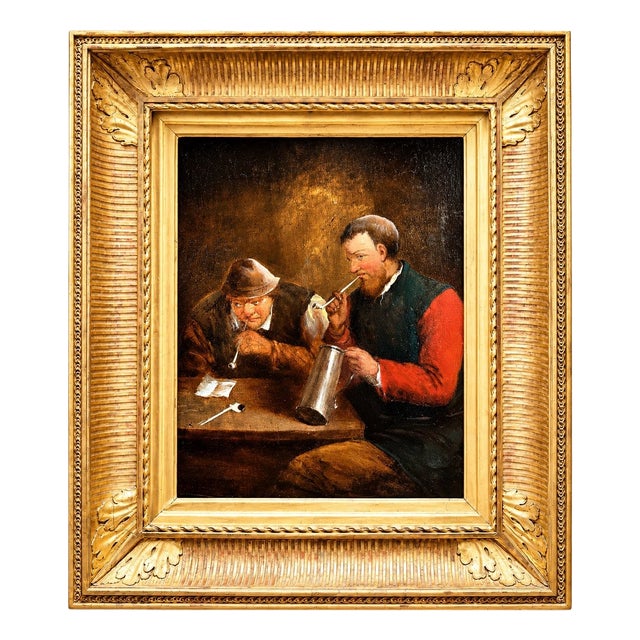 Smokers in a Tavern, 1800s, Oil Painting on Canvas, Framed For Sale