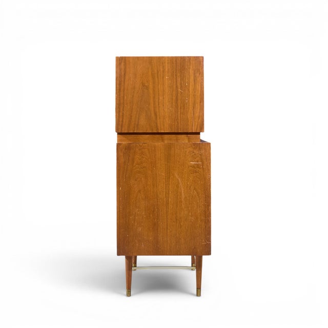 Paul McCobb Paul McCobb Style Furnette Mid Century Walnut and Brass Highboy Dresser For Sale - Image 4 of 7