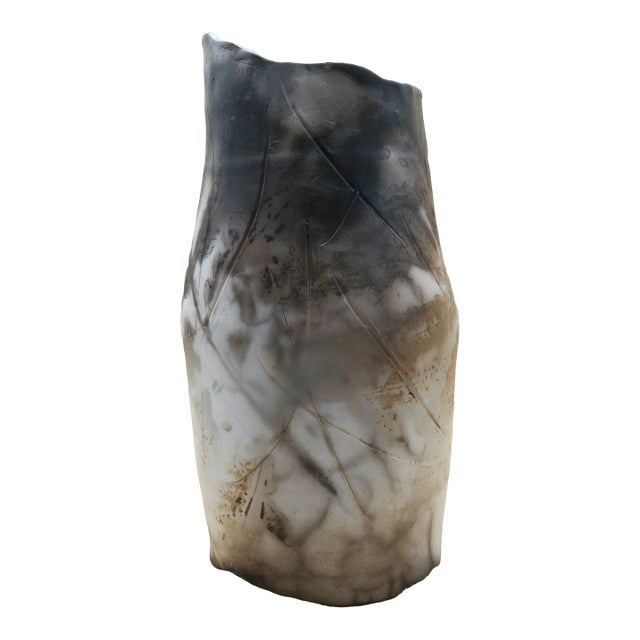 Vintage Artisan Horse Hair Raku Pottery Vase Signed by K. Monoco Not Common For Sale