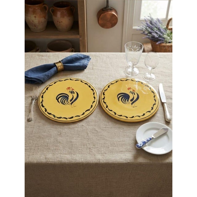 Yellow Vintage French Country Yellow Ceramic Rooster Placemats / Trivets - a Pair For Sale - Image 8 of 12