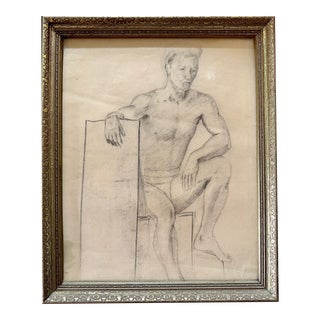 Antique Framed Nude Study Drawing of a Man in Gilded Frame For Sale