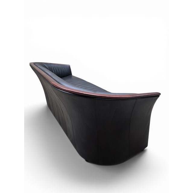 Mid-Century Modern Vintage Ekornes Scandinavian Modern Black Leather Sofa With Rosewood Accents For Sale - Image 3 of 9