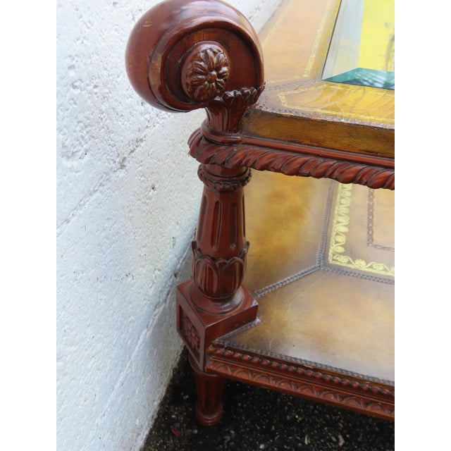 Wood Maitland Smith Glass Top and Leather Cocktail Coffee Table 6333 For Sale - Image 7 of 15