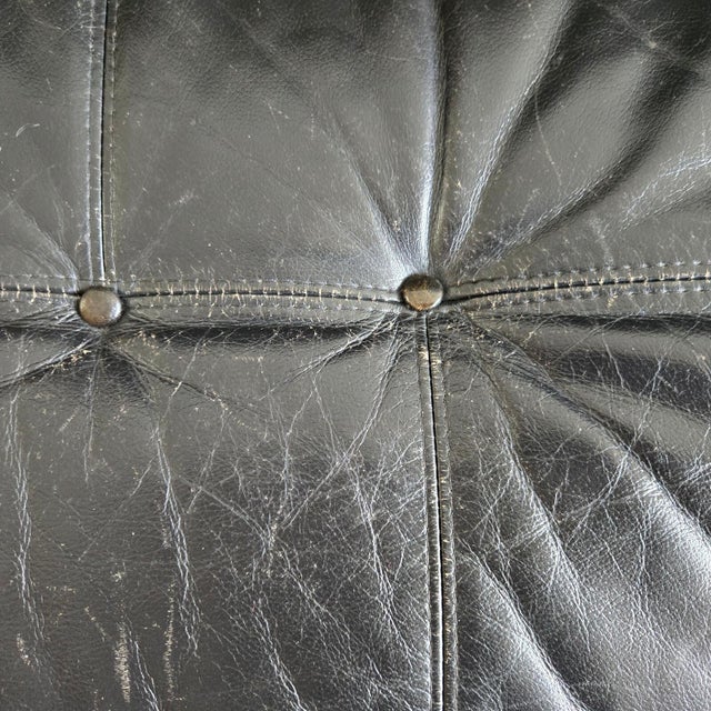 Vintage Scandinavian Two-Seater Sofa in Black Leather and Curved Wood, 1970s For Sale - Image 11 of 18