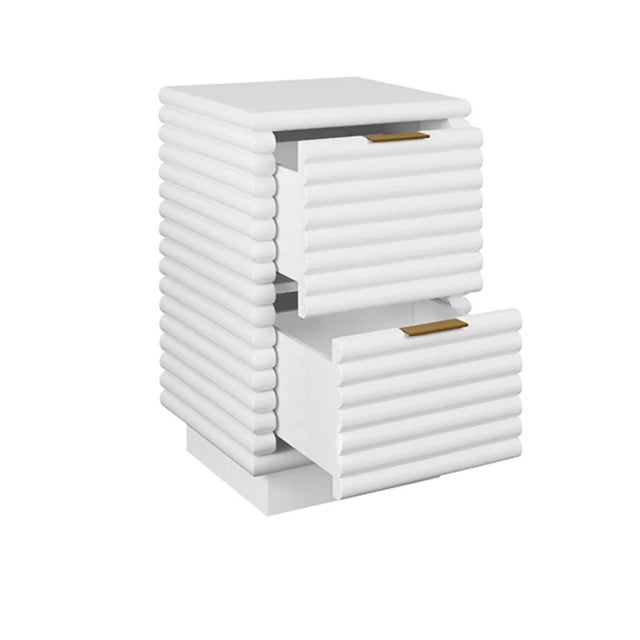 Not Yet Made - Made To Order Matthew Izzo Home Nayla Glossy White Lacquer Two Drawer Side Table With Brass Drawer Pulls For Sale - Image 5 of 6