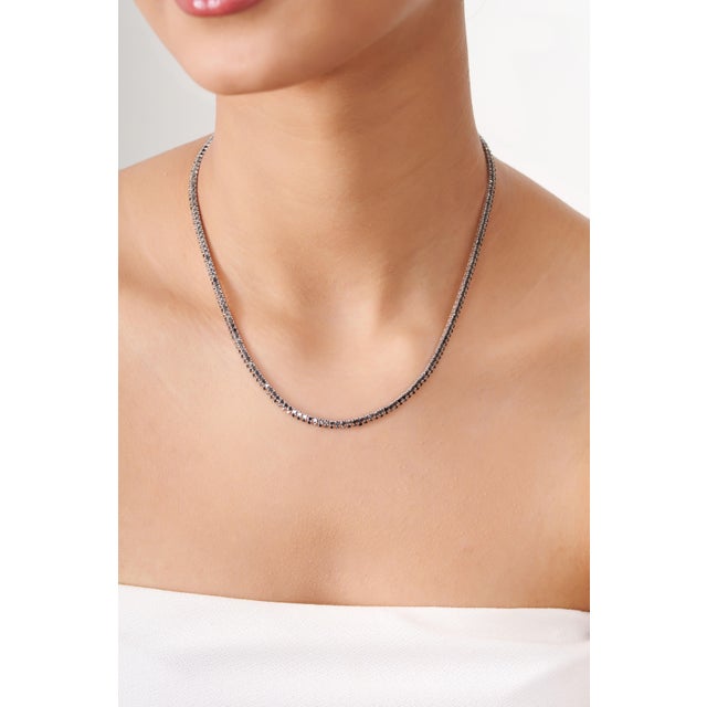 Black 7.5 Carat Round Cut Black Diamond Riviera Tennis Necklace in 18k White Gold For Sale - Image 8 of 18