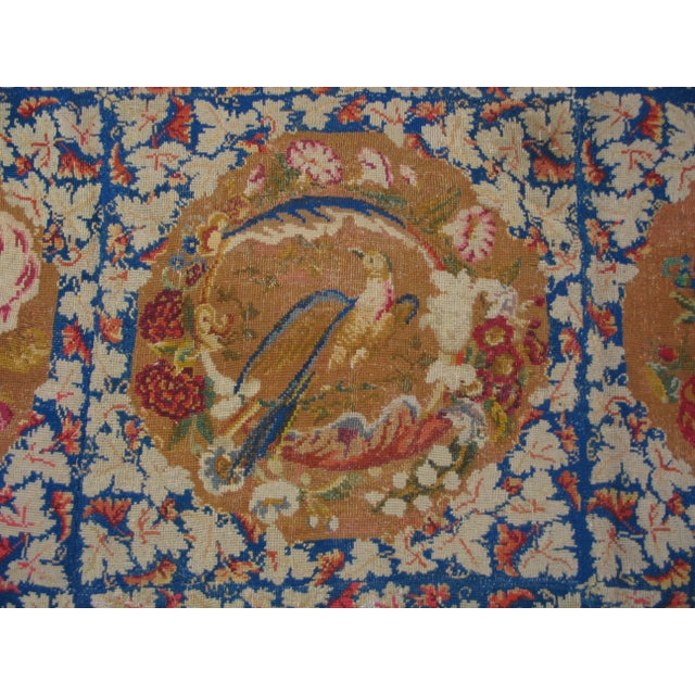 Blue 1870s Blue Floral Antique English Victorian Needlepoint Carpet 6' X 6' Flatweave Wool Rug For Sale - Image 8 of 9