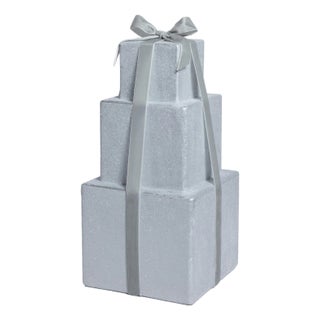 Stacked Presents Holiday Resin Figurine, Silver, 16.5" For Sale