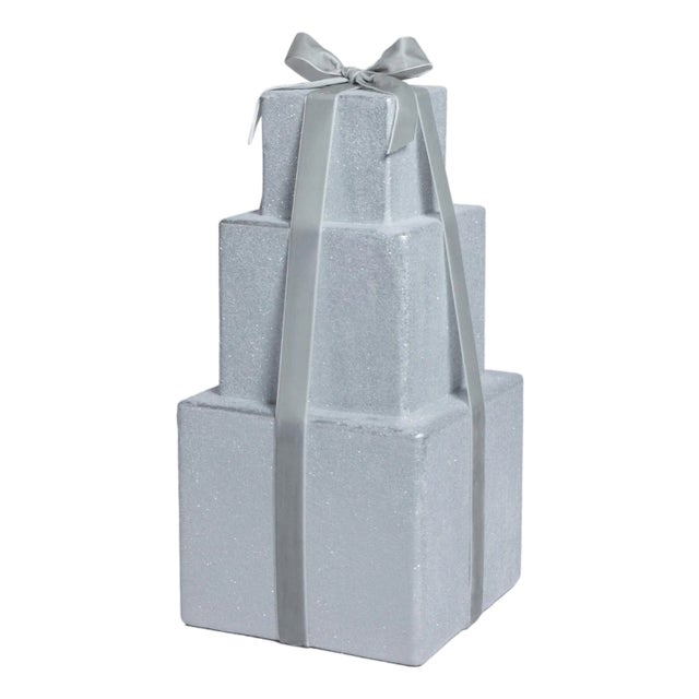 Stacked Presents Holiday Resin Figurine, Silver, 16.5" For Sale