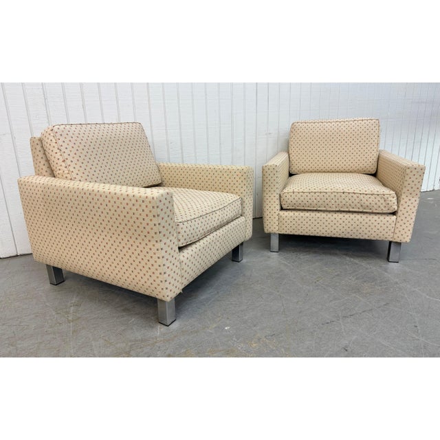 This listing is for a pair of Vintage Milo Baughman Style Club Chairs. Featuring a straight line design, elongated sides,...