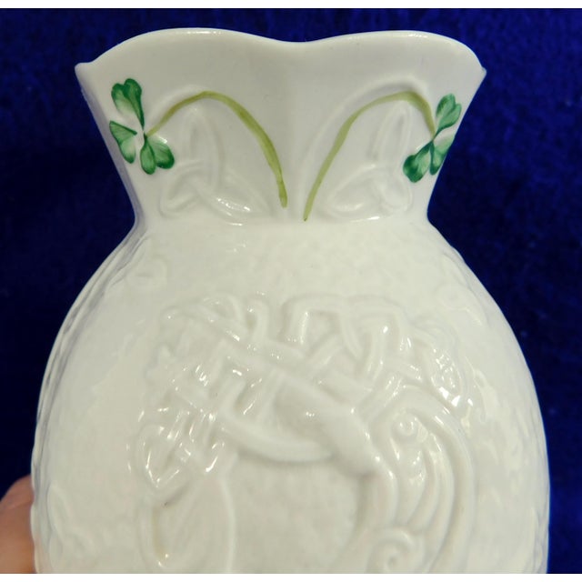 Belleek Pottery Ltd. Vintage Belleek Irish Ivory & Green Shamrock Embossed Vase For Sale - Image 4 of 9