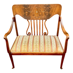 Early 20th Century American Inlaid Mother of Pearl Mahogany Art Nouveau Bench