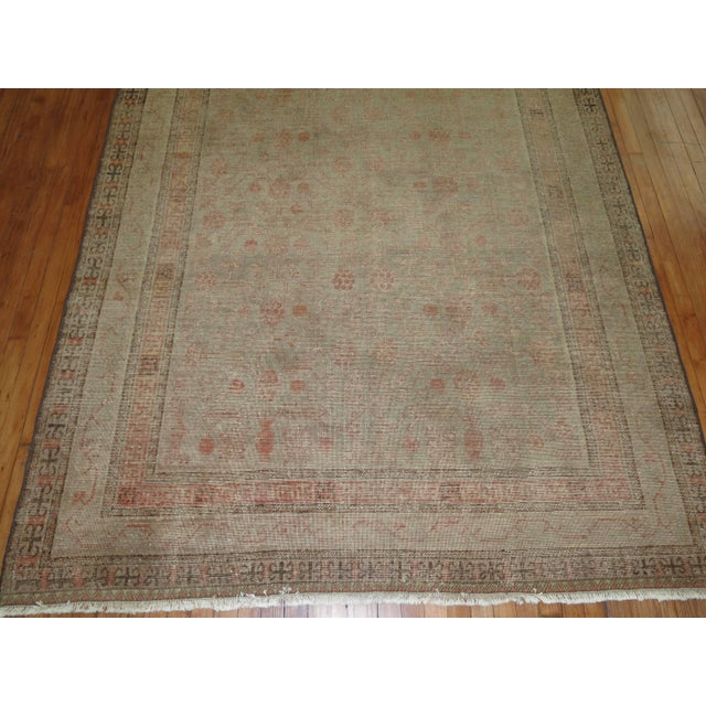Rustic Shabby Chic Gray Khotan Gallery Size Wool Late 19th Century Carpet For Sale - Image 3 of 6