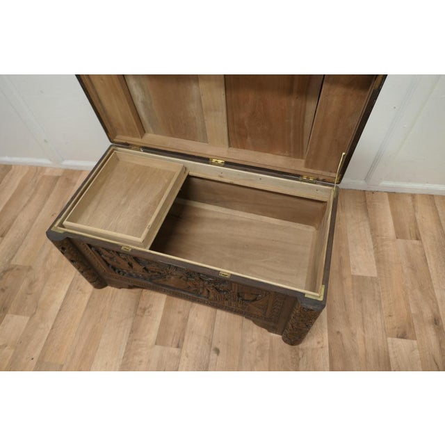 Art Deco Oriental Carved Camphor Wood Chest, 1920 For Sale - Image 3 of 8