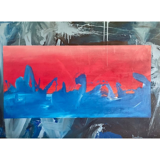 Vintage Large Signed "Engulfed Ocean Sunset" Abstract Painting For Sale - Image 4 of 8