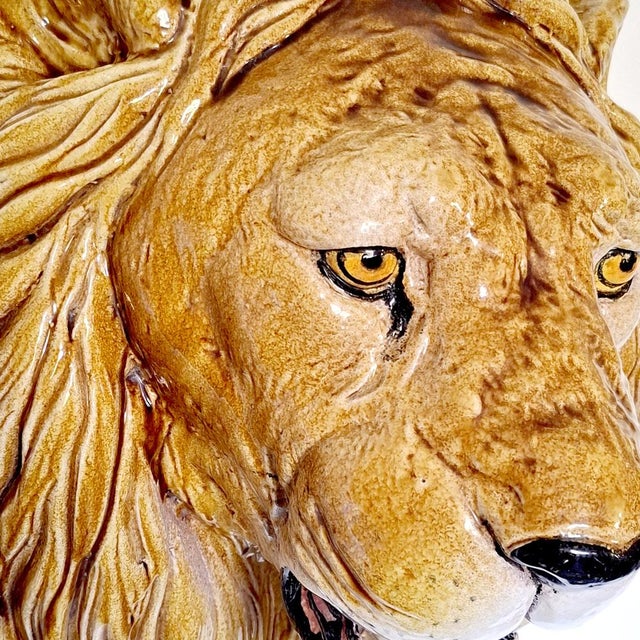 Ceramic Large Lion's Head Wall Relief in Majolica Ceramic, Italy, 1960s For Sale - Image 7 of 17