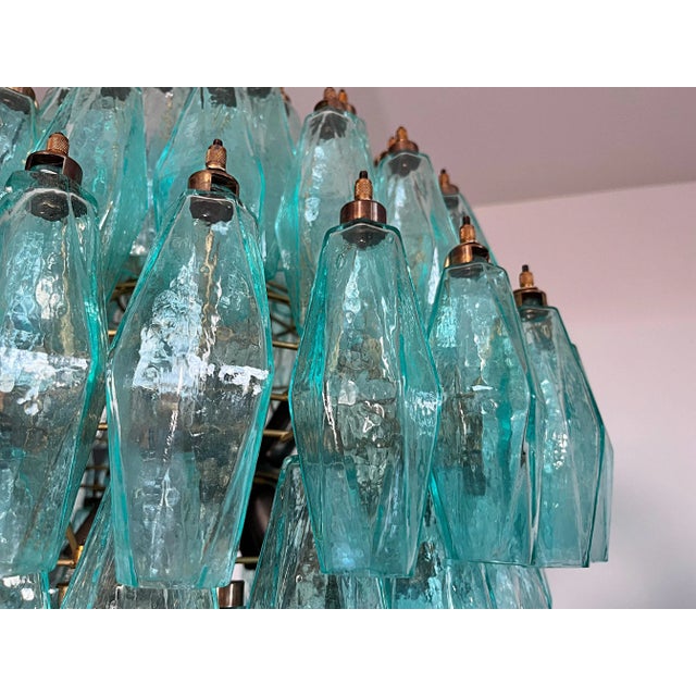 Metal Spherical Murano Style Poliedri Chandelier, 140 Turquoise Poliedri For Sale - Image 7 of 12