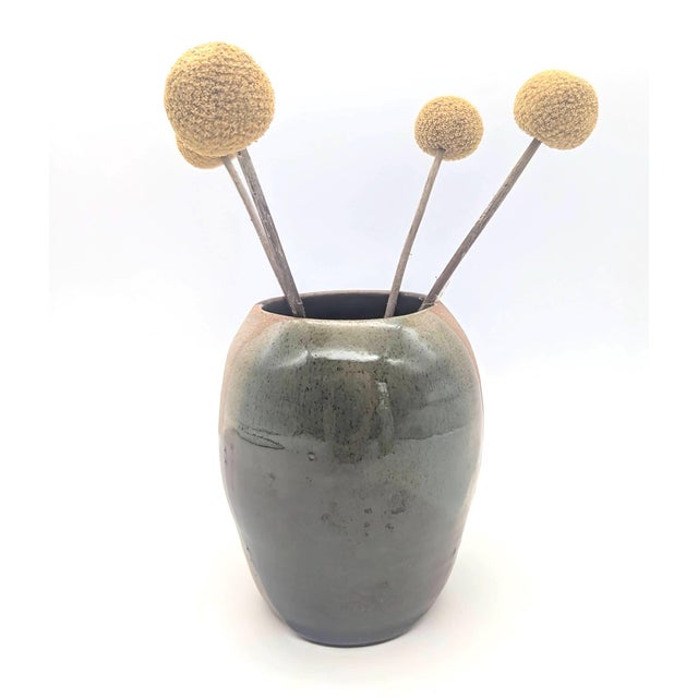 Offered is a circa. 1980s artist-signed studio pottery Bizen-style (Japanese) glazed stoneware bud vase likely made in the...