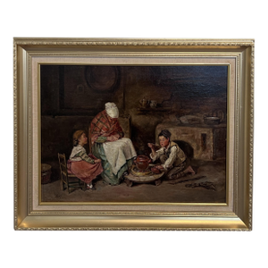 1904 L.Scott After Federico Mazzotta Antique Oil Painting on Canvas, Genre Scene, Framed