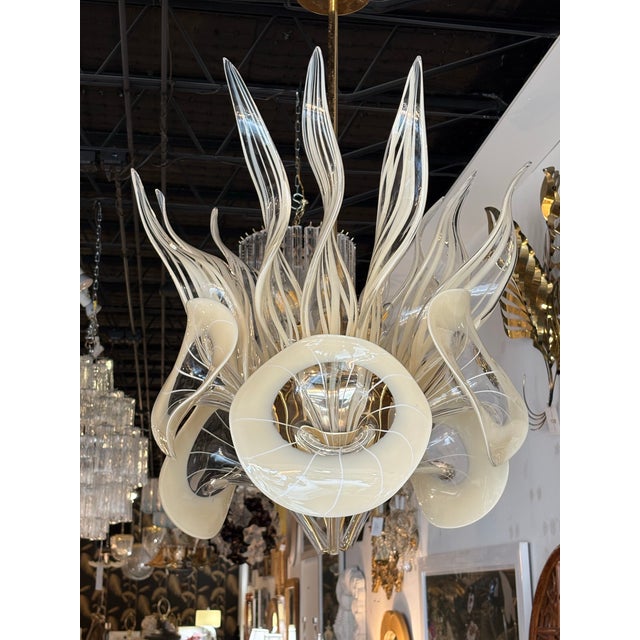 Vintage Mazzega Murano Italian Glass Calla Lily & Leaves 8 Light Chandelier For Sale In West Palm - Image 6 of 12