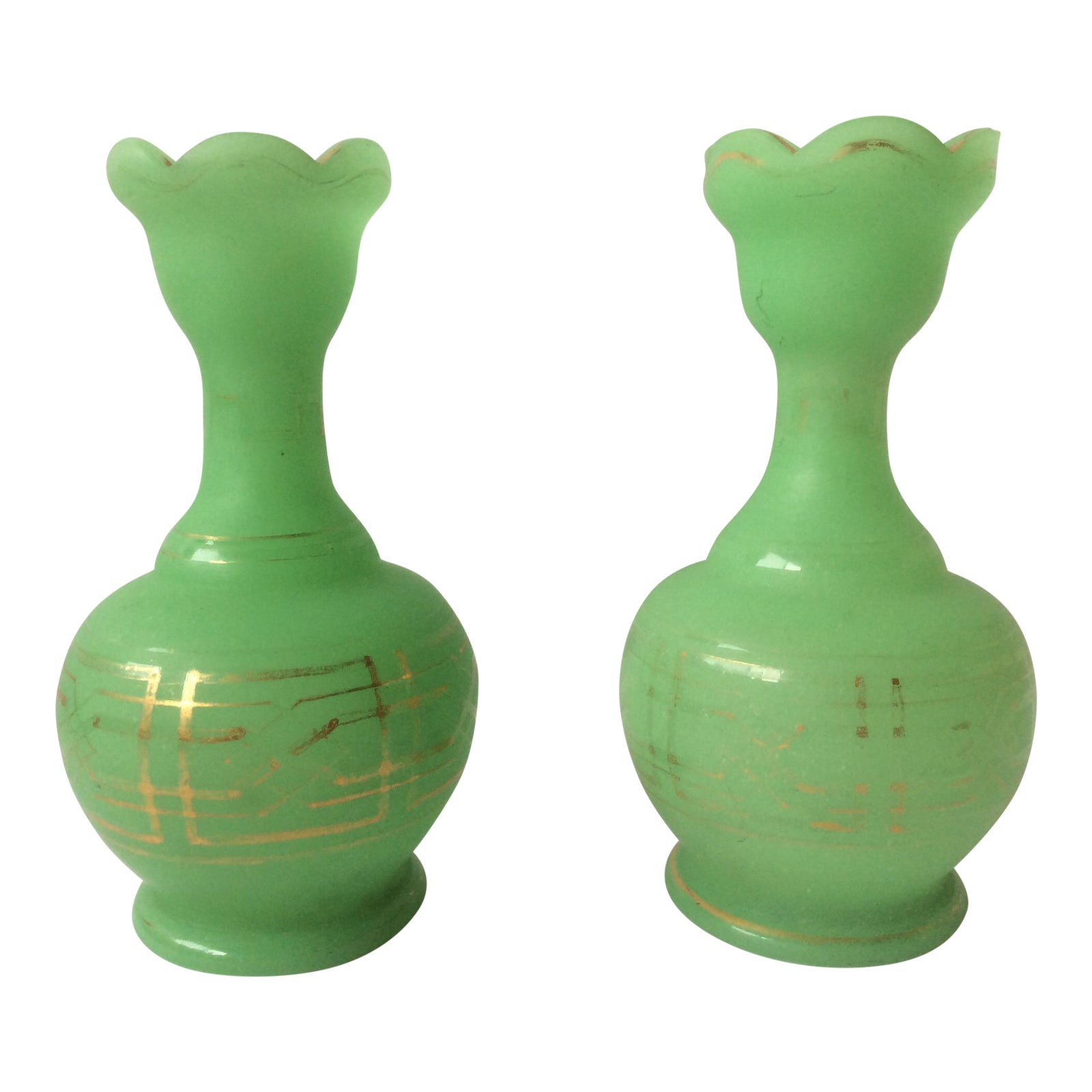 Antique Green Opaline Vases A Pair Chairish