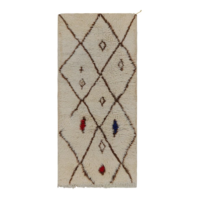 1950s Azilal Moroccan Runner Rug With Beige-Brown Patterns by Rug & Kilim For Sale