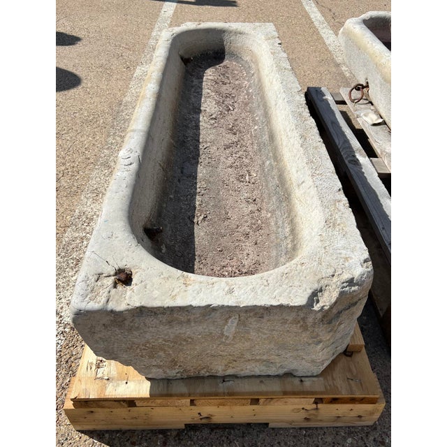 19th Century French Limestone Trough Basin With Iron Horse Tie Rings, Burgundy For Sale - Image 10 of 12