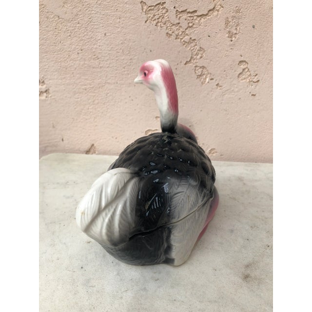 Majolica ostrich tureen or box circa 1950 signed Caugant.