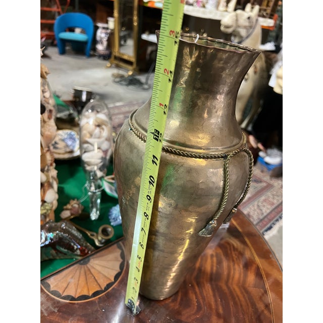 Large Vintage Brass Vase With Rope and Tassel Details For Sale - Image 9 of 10