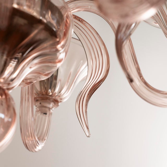 Handmade Cipria Pink Murano Glass Six-Light Chandelier, Italy, 1980s For Sale - Image 4 of 12