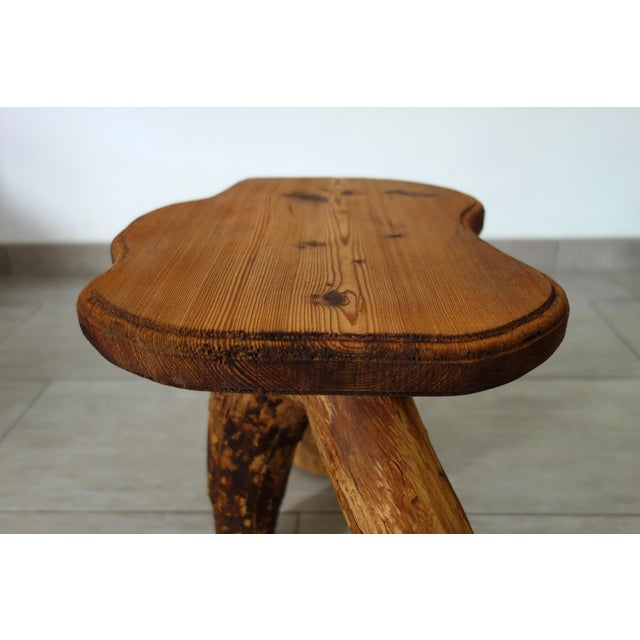 Brown Brutalist Wooden Plant Holder Stool, France, 1960s For Sale - Image 8 of 14