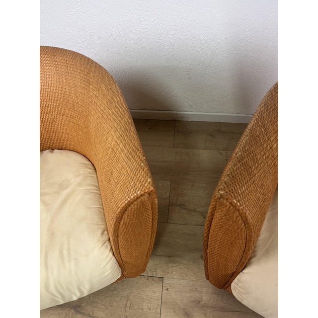 Bon Ton Chairs in Rattan and Fabric by Giuseppe Viganò for Bonacina, 1990s, Set of 2 For Sale - Image 3 of 9
