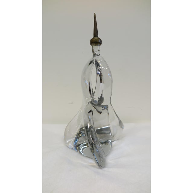 1950 French crystal glass sculpture. An abstract form twisting creating a hollow with brass finial top. Hand formed,...