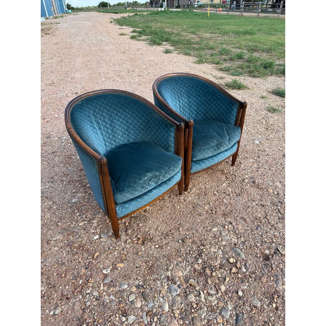 1940s French Art Deco Barrel Back Club Chairs - A Pair For Sale - Image 6 of 12