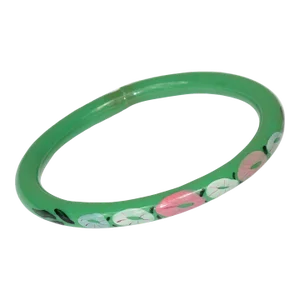 Art Deco Green Celluloid Bracelet Bangle With Floral Design, France