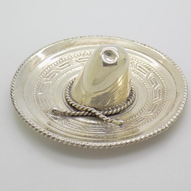 Metal Vintage Mexican Handmade Genuine Sterling Silver 925 Traditional Sombrero Hat Figurine by Unknown for Unknown, 1970s For Sale - Image 7 of 14