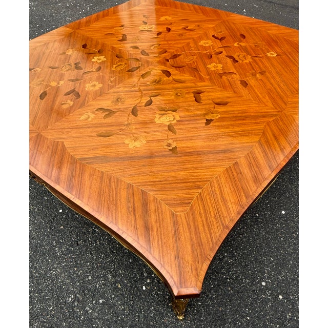 French Late 20th Century Greenbaum Interiors Marquetry Inlaid Ormolu Mounted Coffee Table For Sale - Image 3 of 10