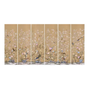 Peonies Garden Chinoiserie Handmade Wallpaper Mural - Set of 6