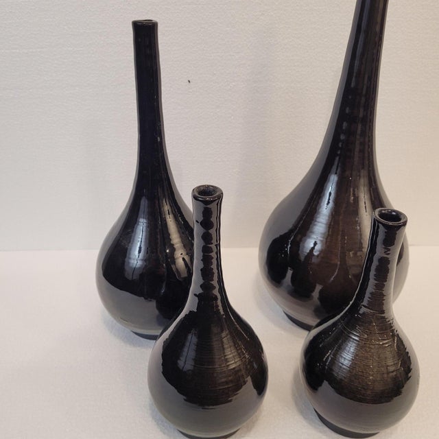 Black Vases in Glazed Ceramic, France, 1990s, Set of 4 For Sale - Image 9 of 18