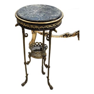 The Gilded Nest – Sculptural Side Table With Marble Top, Slender Metal Legs & Ornate Wood Accents For Sale