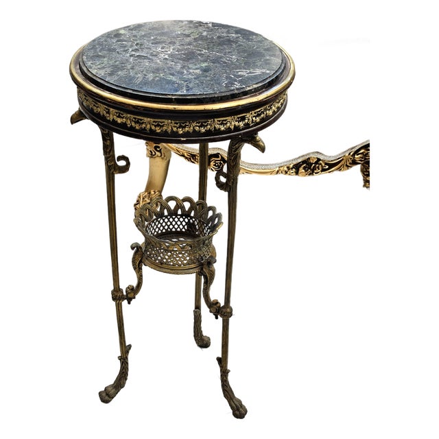 The Gilded Nest – Sculptural Side Table With Marble Top, Slender Metal Legs & Ornate Wood Accents For Sale