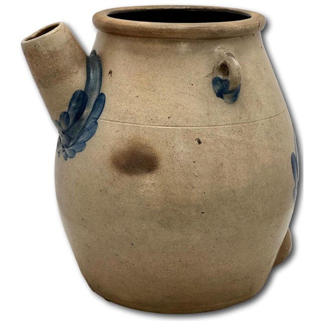 Rare Large 2 Gallon Size Antique American Blue Decorated Stoneware Batter Jug by Evan R Jones Pittston Pennsylvania 1860s For Sale - Image 13 of 18