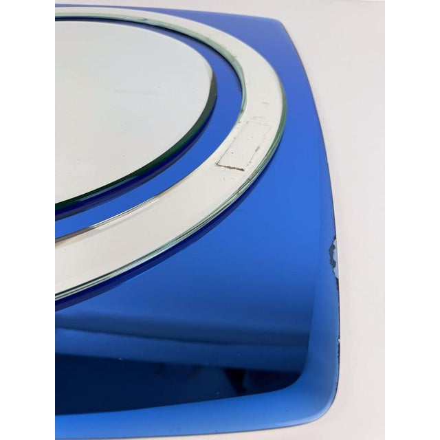 Vintage Italian Space Age Wall Mirror in Cobalt Blue Beveled and Mirrored Glass, 1970s For Sale - Image 10 of 13