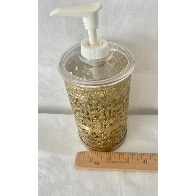 Vintage Hollywood Regency Gold Tone Ormolu French Drape Filigree Soap Dispenser For Sale - Image 10 of 11