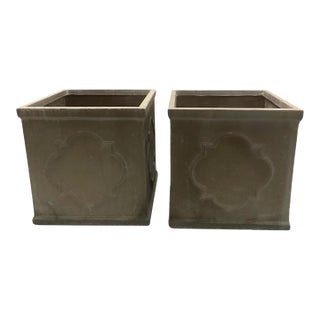 Pair of Vintage Neoclassical Style Faux-Stone Resin Square Planters For Sale