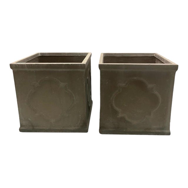 Pair of Vintage Neoclassical Style Faux-Stone Resin Square Planters For Sale
