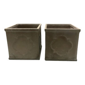 Pair of Vintage Neoclassical Style Faux-Stone Resin Square Planters