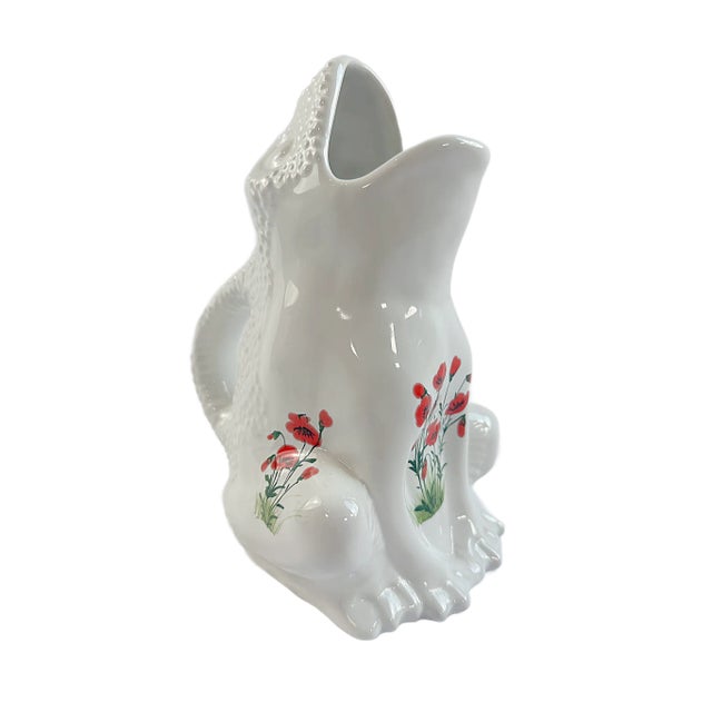 1980's Italian Ivory & Flower Majolica Frog Shaped Pitcher/Vase For Sale - Image 4 of 5