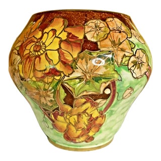 Antique 1930s Royal Winton Grimwades England Hand-Painted Floral Art Pottery Vase For Sale
