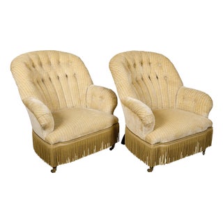 Pair of French 1920s Fauteuils Crapaud with Cream Upholstery, on Casters For Sale